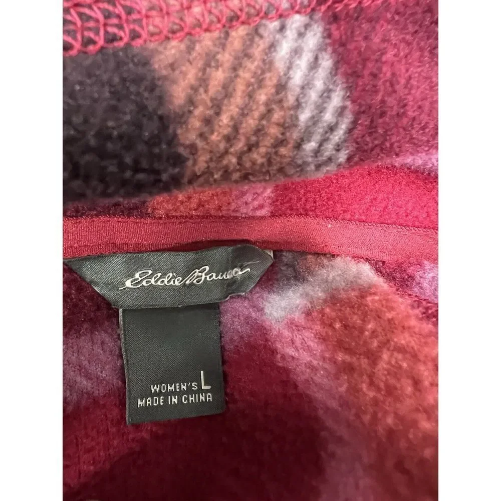 Eddie Bauer fleece 1/4 zip jacket Plaid Pink Woman’s Large